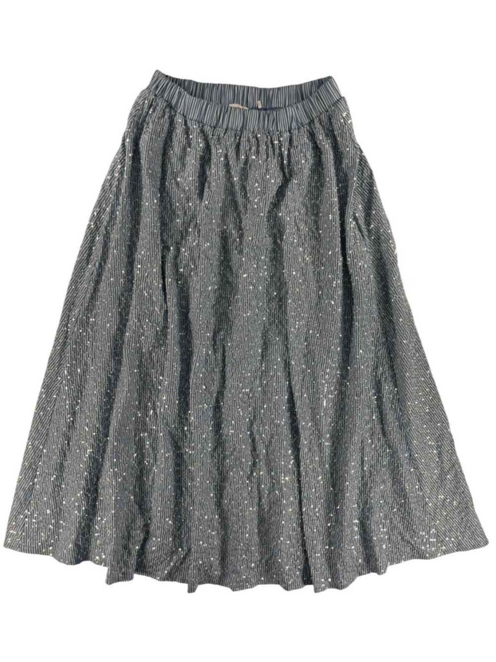Sandro Long Sequined Skirt Blue Striped Lined Midi Women's US Sz Large $480 NEW